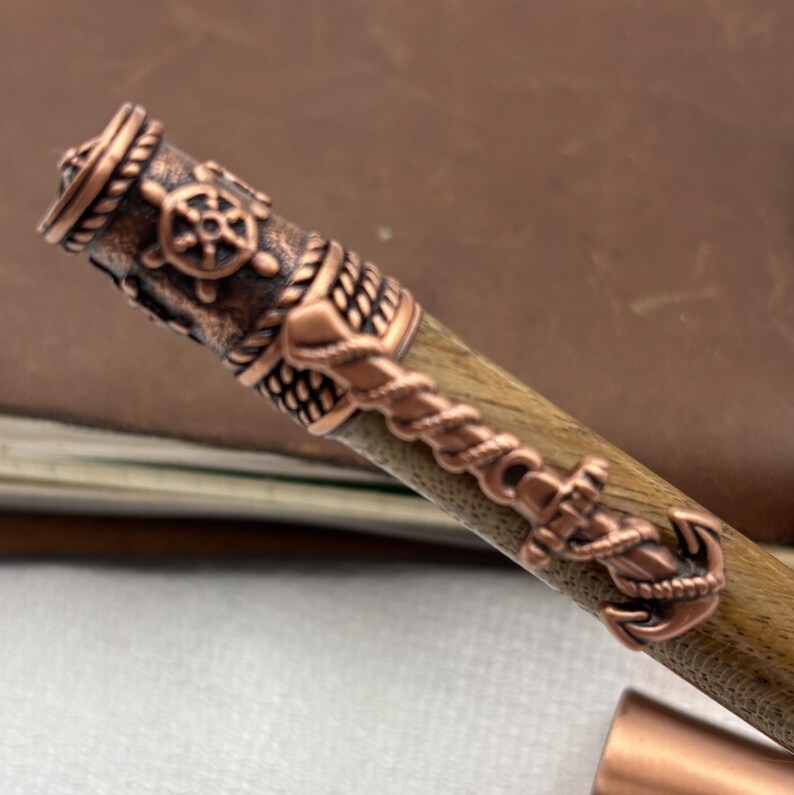 Hand-turned Cumaru Nautical Pen: Copper Anchor, Compass Rose, Sailing ...