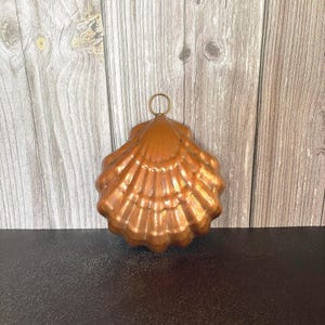 Vintage Solid Copper Scallop Shell Mold Hand Riveted Brass Ring Coastal French Country Kitchen Wall Hanging