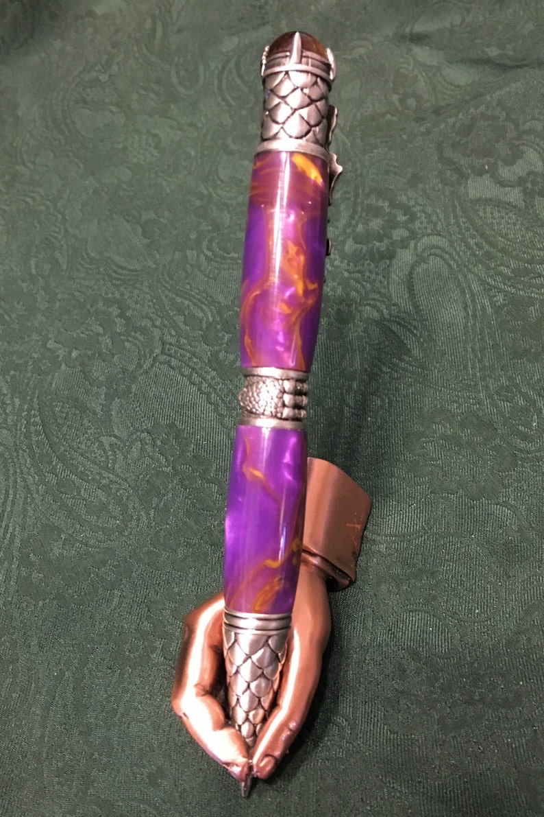 Antique Pewter Dragon pen with Elegance Purple and Amber Acrylester Vivid Polyester