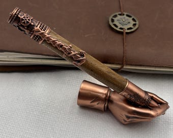 Hand-Turned Cumaru Nautical Pen: Copper Anchor, Compass Rose, Sailing Ships Maritime Gift