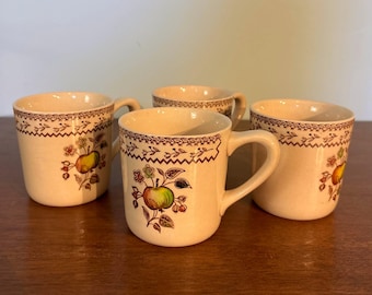 Johnson Bros. Fruit Sampler Mugs – Set of 4 – Made in England – Vintage Transferware Coffee Cups – Excellent Condition