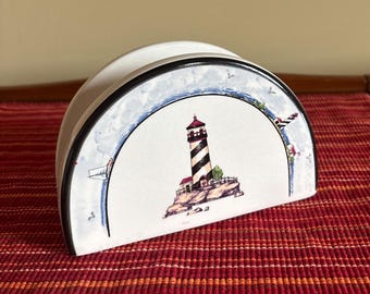 Vintage Lighthouse Napkin Holder • Coastal Ceramic Napkin Holder • Nautical Kitchen Decor • Beach House Table Accent • Seaside Dining
