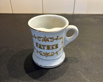 Vintage Father Mustache Mug | White & Gold Pedestal Coffee Cup | Father’s Day Gift for Dad | Retro Dad Mug | Father Tea Cup