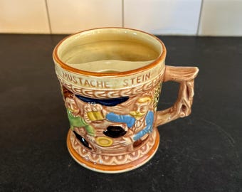 Large Vintage Japanese Shaving Stein Mug | 1950s Mustache Cup | Father’s Day Gift | Raised Relief Beer Stein | Made in Japan Barber Mug