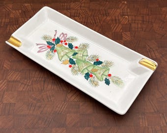 Lefton China MCM Christmas Ashtray | Holly Berry Bells Dish, Retro Vanity Tray