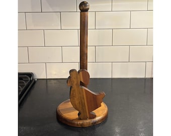 Vintage Wooden Goose Paper Towel Holder - 1980s Country Kitchen Decor, Duck Countertop Stand, Rustic Farmhouse Kitchenware, Cottagecore Gift