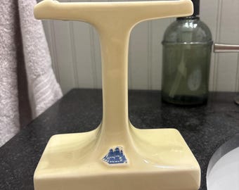 Vintage 1980s Old Spice Shaving Brush & Razor Stand | Ceramic Ship Logo Grooming Organizer | Classic Men’s Vanity Decor