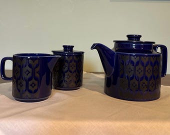 Vintage Hornsea Heirloom Midnight Blue Tea Set | Teapot Sugar Bowl Creamer | Made in England Stoneware | English Pottery Tea Service