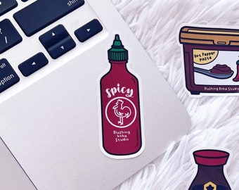 Sriracha Vinyl Sticker | Spicy Hot Sauce | Asian Food | Kawaii Art  | Foodie Gifts | Saucy Humor