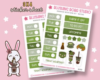 Matcha Planner Stickers | Dessert Journaling Sticker Sheet 3x4 | Kawaii Food Stationery | Fits Hobonichi Weeks