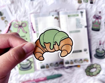 Matcha Croissant Vinyl Sticker | Bakery Goods Stationery | Kawaii Decals for Water Bottles & Laptops