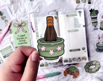 Matcha Bowl and Whisk Vinyl Sticker | Chawan and Chasen | Kawaii Decals for Water Bottles and Laptops