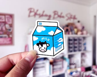 Milk box kawaii sticker | 90s school lunch nostalgia decals | Breakfast stickers