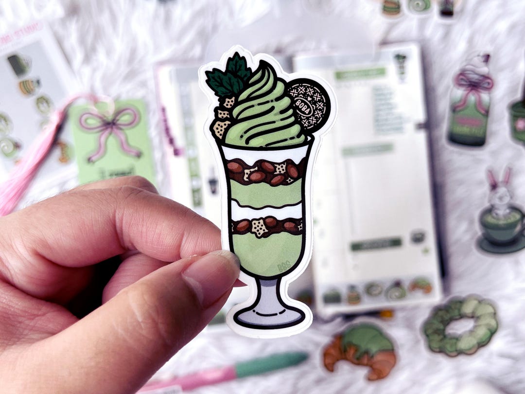 Parfait Sticker Matcha Dessert Parfait Vinyl Sticker | Matcha Ice Cream | Kawaii Decals ...
