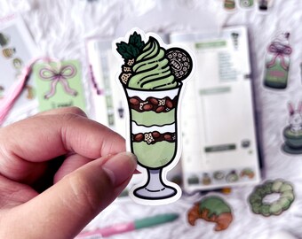 Matcha Dessert Parfait Vinyl Sticker | Matcha Ice Cream | Kawaii Decals for Water Bottles & Laptops