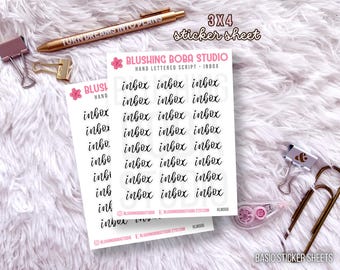 Inbox Script Cursive Minimalist Planner Stickers | Hand Lettered Stickers | College Planner Cozy Journaling Bujo Stickers Brush Lettering