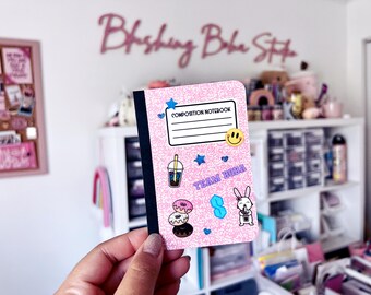 School Composition Notebook Art Print Card | 80s 90s nostalgia print for junk journaling, bullet journal bujo, planners