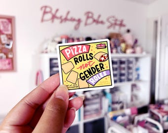 Pizza Rolls Not Gender Roles Sticker | Funny feminist sticker, food parody vinyl decal, equality activism sticker for laptop & water bottle