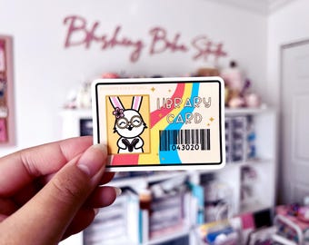 Kawaii bunny library card sticker | Bookish gifts for book lovers | Cute bunny 90s retro bookworm sticker
