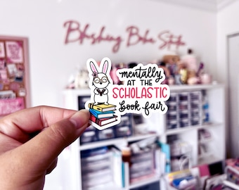 Bunny Bookstack Scholastic Book Fair 90s nostalgia sticker | Bookish gifts for book lovers | Cozy book girl sticker