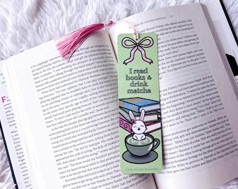 I read books and drink matcha BOOKMARK with tassel | Bookish Gifts for Book Lovers and Foodies