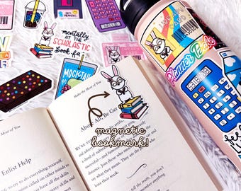 Bunny Bookstack TBR Bookmark 90s Retro | Bookish Gifts for Book Lovers | Magnetic Bookmark