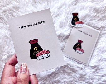 Thank You Card Soy Sauce | Asian Food Pun Greeting Cards for Foodies | Foodie Gifts | Soy Sauce Pun Card | Funny Food Cards | Sushi Card