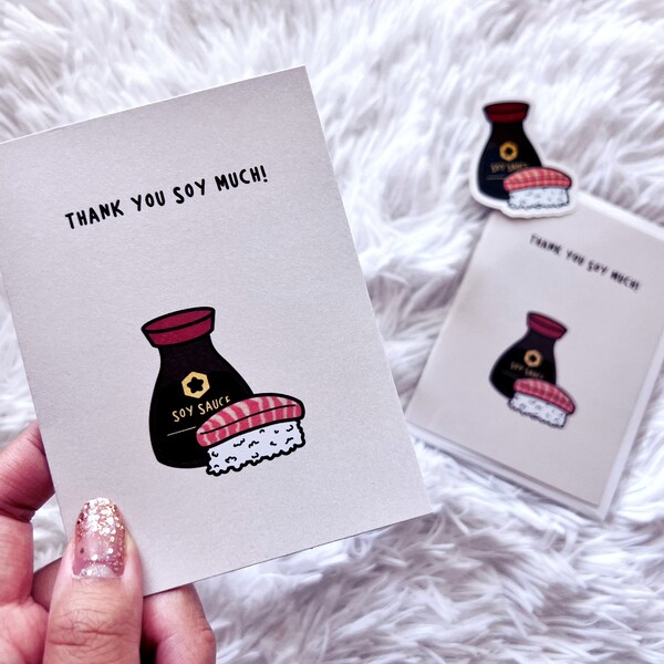 Thank You Card Soy Sauce | Asian Food Pun Greeting Cards for Foodies | Foodie Gifts | Soy Sauce Pun Card | Funny Food Cards | Sushi Card