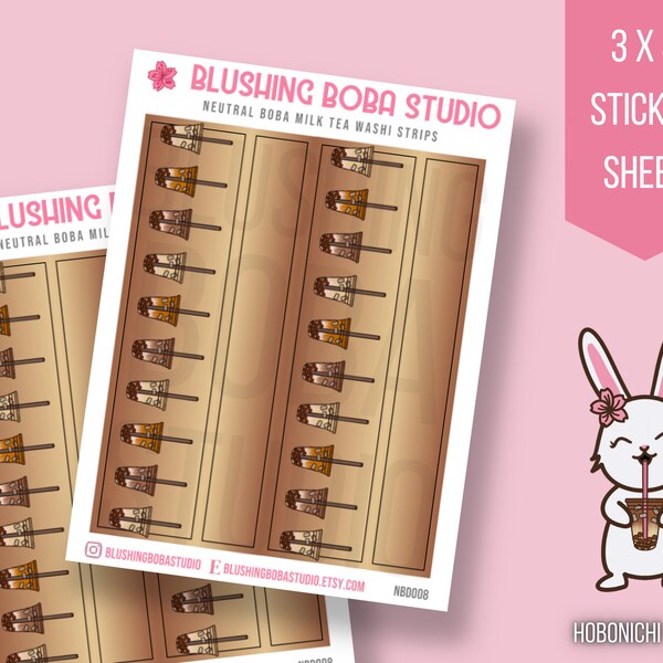 Boba Washi Strips Deco Stickers Hobonichi Weeks | Planner Stickers Deco | Bujo | Milk Tea | Hobo Weeks | Jasmine Thai Brown Sugar Coffee