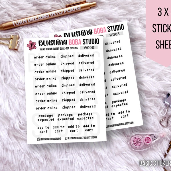 Order Online SCRIPT Functional Sticker Sheet | Retail Therapy | Delivery | Planner Stickers | Minimalistic Planner | Bullet Journal Stickers