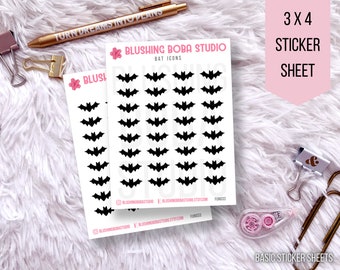 Bat Icons Sticker Sheet | Halloween Stickers | Minimal & Functional Planner Stickers | Simple Icons for Planners or Bujo | Spooky Stickers