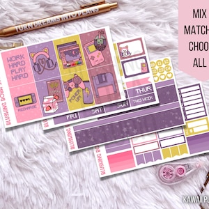 Kawaii Gamer Weekly VERTICAL Planner Sticker Kit | Gamer Girl Stickers | ECLP | Happy Planner | Recollections | Bullet Journal | Lofi Style
