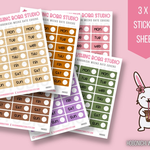 Hobonichi Weeks Date Covers | Boba Classic Flavors | Hobo Weeks Planner Stickers | Functional Stickers | Bullet Journal | Days of the Week