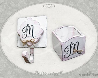 Geschenk-Set "Shabby-Chic" (2er-Set) / Wandhaken & Holzkästchen mit Name/ Geschenk personalisiert