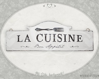 Decoration sign/hook bar "La Cuisine" / hook bar wood / towel rail kitchen