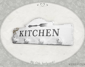 "Kitchen" hook rail / wall hook / kitchen towel holder / wooden hook / shabby-chic kitchen decoration / shabby-chic towel holder