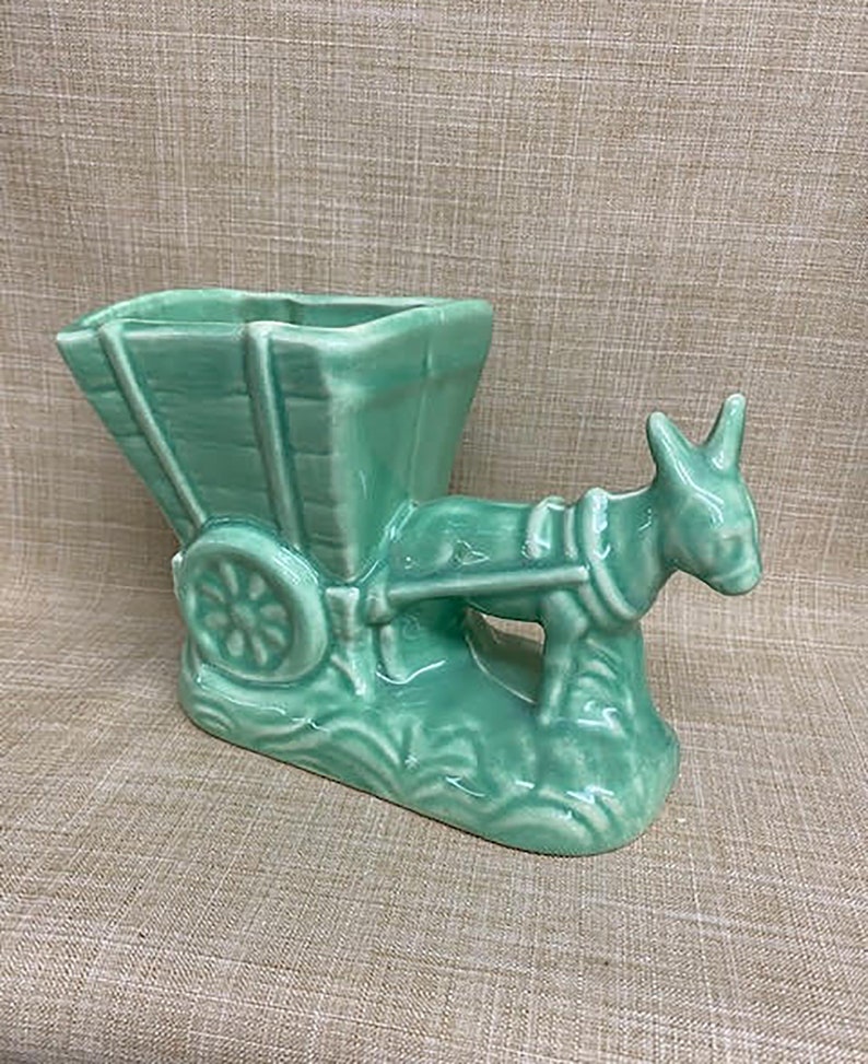 Vintage Donkey & Cart Planter Teal - Etsy