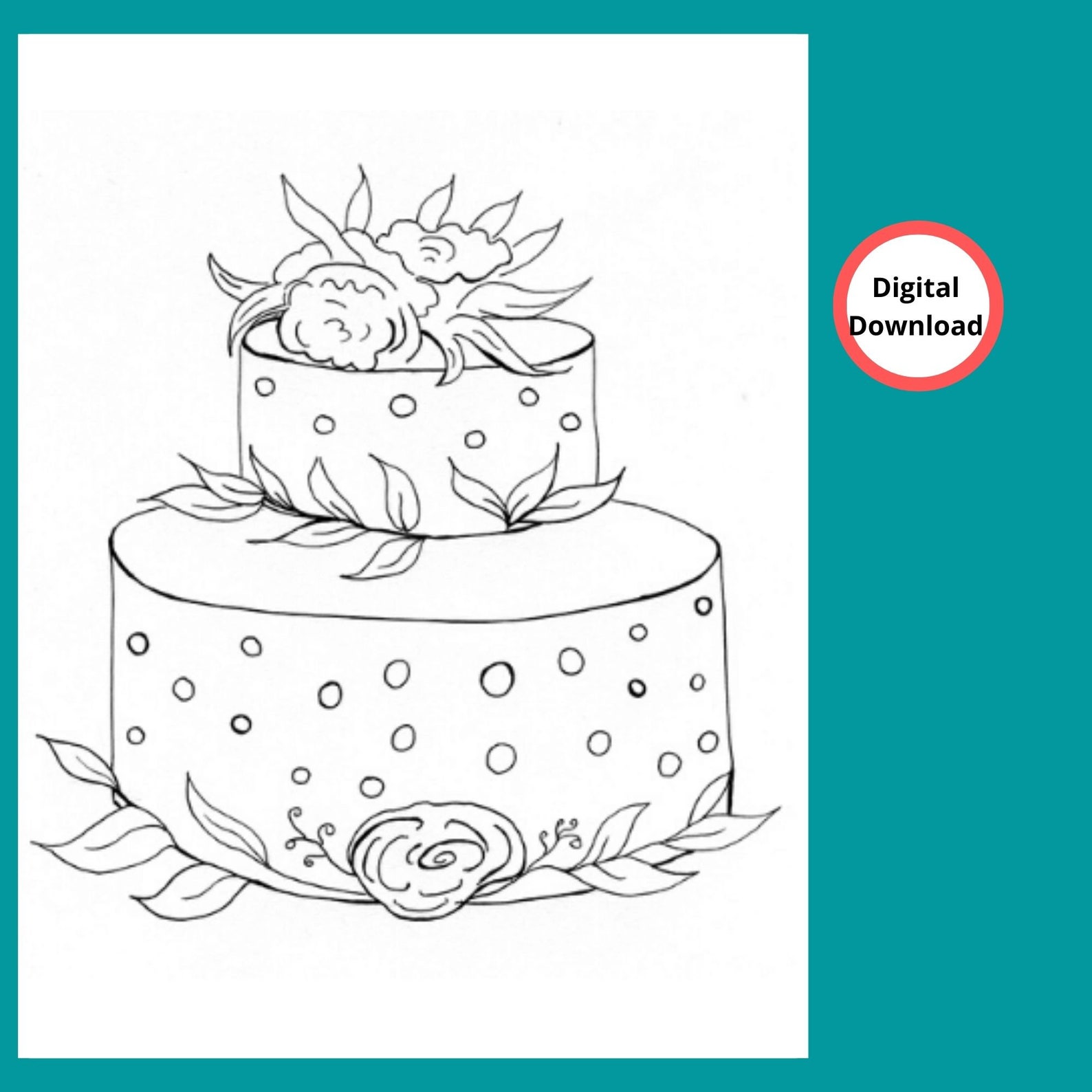 Floral Wedding Cake Coloring Page Etsy