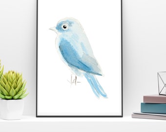 Cute Blue Bird Printable Wall Art or Greeting Card