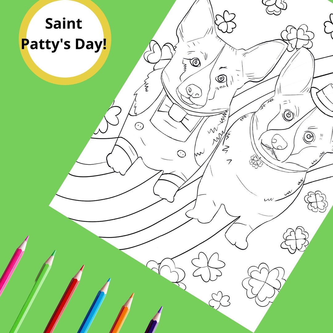 Saint Patrick's Day Corgi Dog Coloring Page - Etsy
