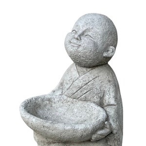 Concrete Japanese Little Buddha Jizo Birdfeeder,  Japanese Jizo Sculpture, Buddha Sculpture, 8"x5.5"x6", Garden Sculpture, Asian Decor