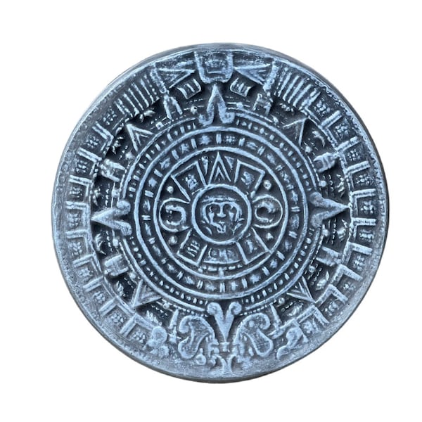 Aztec calendar stepping stone, 10" x 1.25", Mayan calendar, Concrete Garden Decor, Aztec Sunstone, Obsidian calendar, aztec stone of the sun