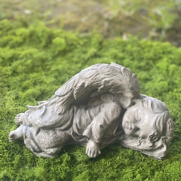 Concrete Sleeping Baby Angel Statue, 8.5"x4.5", Garden Art, Cherub Statue, Garden Decor, Cherub Figurine, Garden Ornament, Memorial Stone