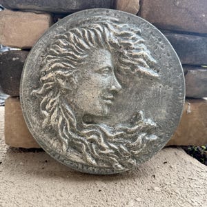 Moon Lady Garden Wall hanging, 10"x1", face plaque face art for outdoors, Garden Gifts, Garden sculpture, crescent moon wall art, lady Art image 9