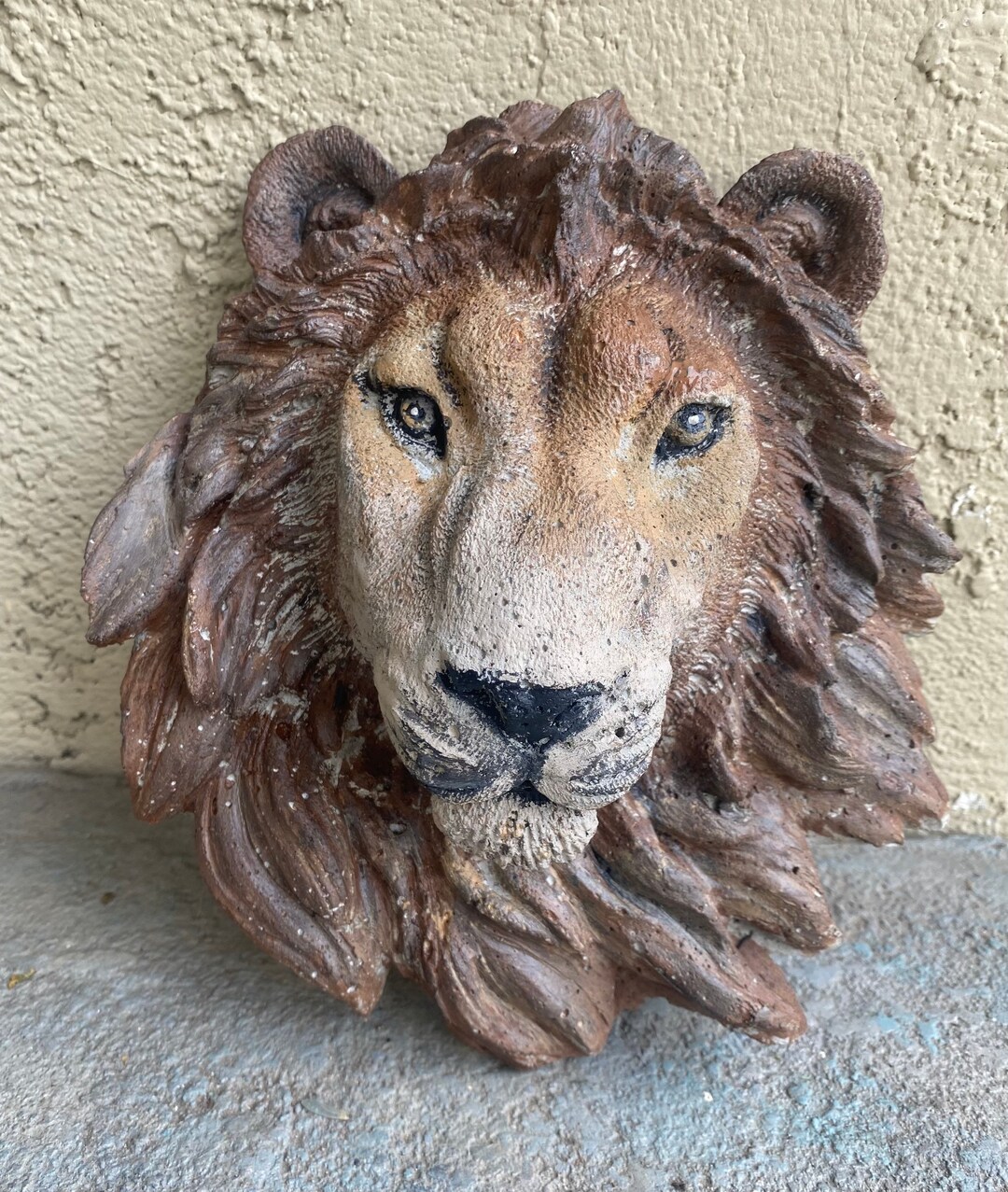 Concrete Lion Head 8.5x8 Garden Plaque Garden Etsy