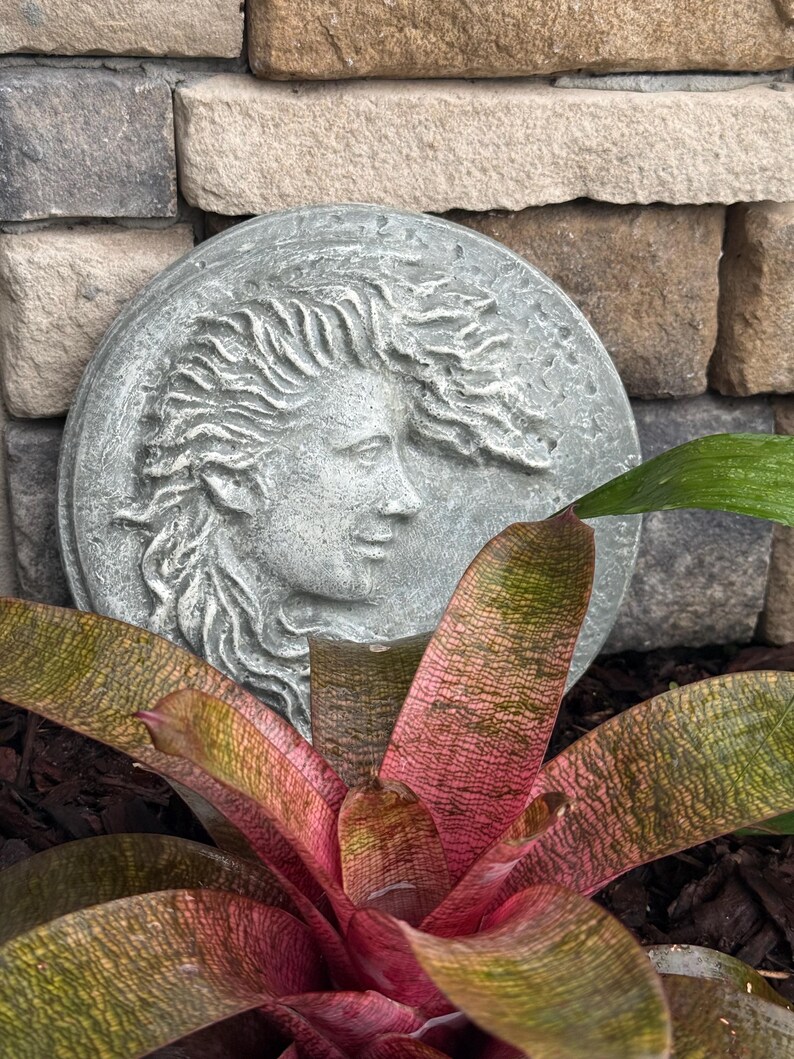 Moon Lady Garden Wall hanging, 10"x1", face plaque face art for outdoors, Garden Gifts, Garden sculpture, crescent moon wall art, lady Art image 6