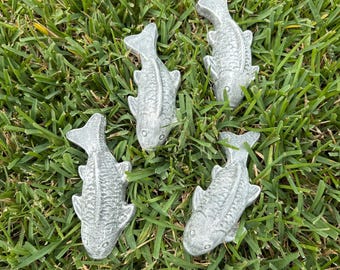 Concrete Fish Sculptures, 6.5"x3", Garden Decor, Pot Feet Plant Risers, Koi Figurines, Fish Gifts, gardening gift, pond decor, Pot Holders