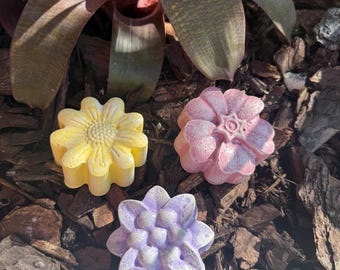 Set of 3 Concrete Flowers, 2.5", Fake Flowers, fake plant, rock garden decor, stone garden, Flower sculpture, Fairy planter, pond Ornament