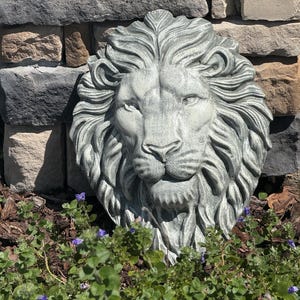 Lion Head, Wall art, 18.5” x 14.5”, lion head, classical garden sculpture, Lion Face Sculpture, Rustic Farmhouse Decor, lion ornament, gift