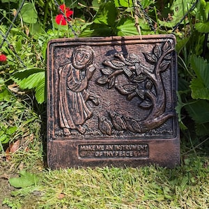 St. Francis Plaque, st francis prayer, christian art, christian gifts, concrete garden ornament, concrete garden plaque, gardening gifts